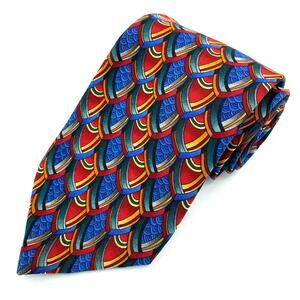 J. GARCIA Arch Men Tie Necktie Blue Red Silk Curves Lines Collection Artsy USA